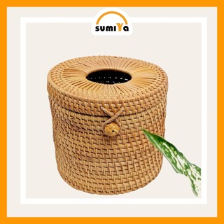 Hộp khăn giấy mây xiên tròn SUMIYA dùng để khăn giấy, decor, trang trí, sản phẩm tự nhiên