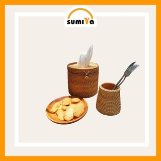 Hộp khăn giấy mây xiên tròn SUMIYA dùng để khăn giấy, decor, trang trí, sản phẩm tự nhiên
