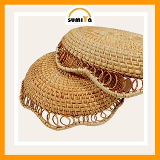 Rổ mây tròn, Đĩa mây xiên viền hoa SUMIYA dùng để trái cây thức ăn decor trang trí sản phẩm tự nhiên