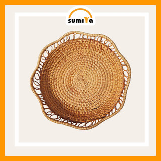 Rổ mây tròn, Đĩa mây xiên viền hoa SUMIYA dùng để trái cây thức ăn decor trang trí sản phẩm tự nhiên
