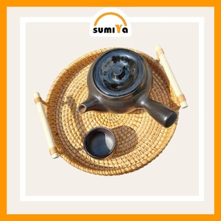 Khay mây xiên có quai gỗ SUMIYA dùng để trái cây, thức ăn, decor, trang trí, sản phẩm tự nhiên