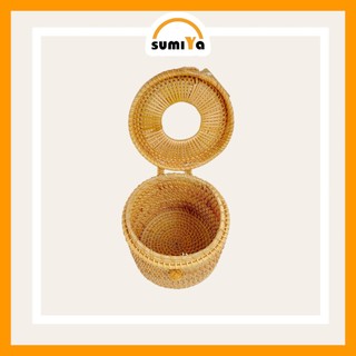 Hộp khăn giấy mây xiên tròn SUMIYA dùng để khăn giấy, decor, trang trí, sản phẩm tự nhiên