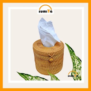 Hộp khăn giấy mây xiên tròn SUMIYA dùng để khăn giấy, decor, trang trí, sản phẩm tự nhiên
