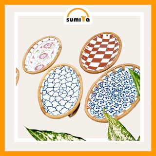 Đĩa mây xiên khảm sứ oval SUMIYA dùng đựng bánh kẹo, thức ăn, decor, trang trí, sản phẩm tự nhiên