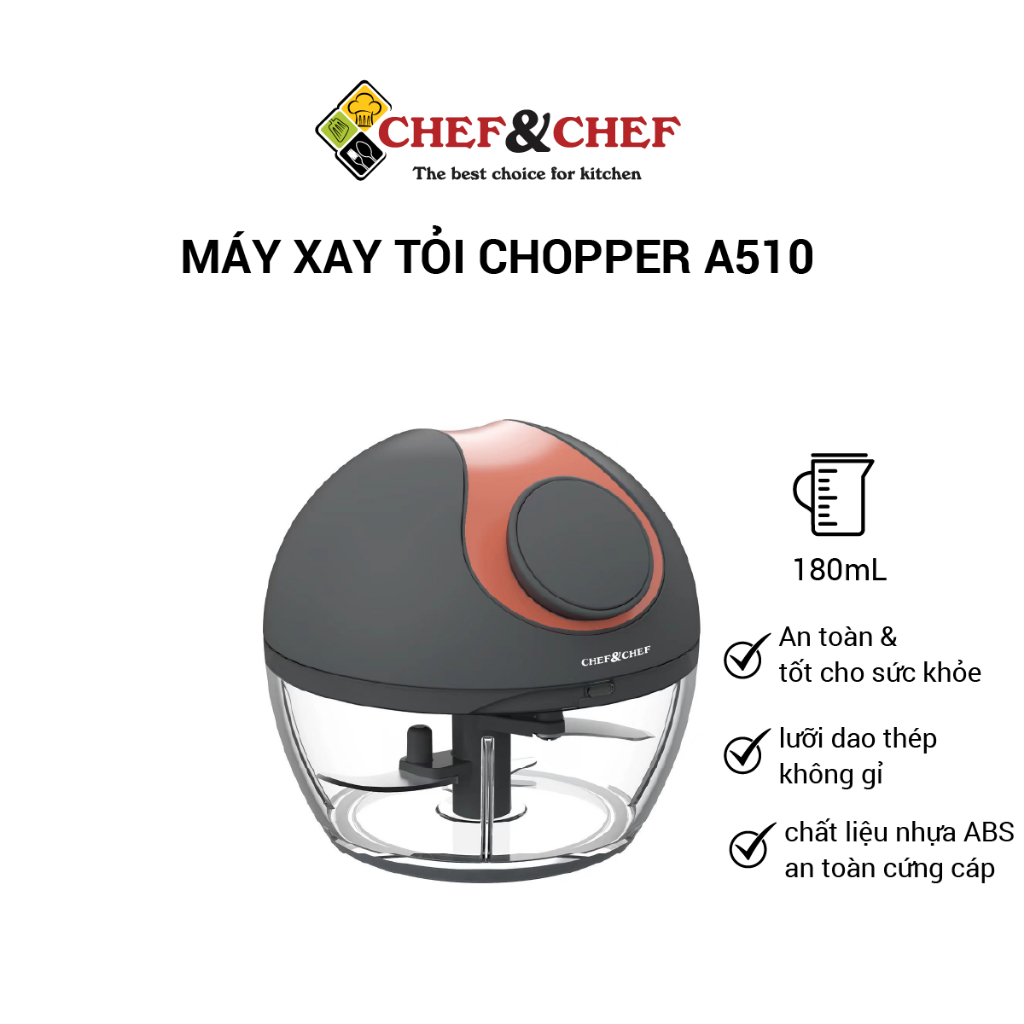 Ảnh Dụng Cụ Xay Tỏi Ớt CHEF&CHEF A510 180ml – Lưỡi Dao Sắc Bén, Xay Nhanh & Tiện Lợi 2