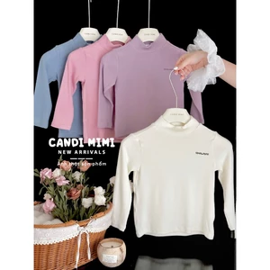 CANDIMIMI Áo Nỉ Cotton Màu Pastel Giữ Nhiệt, Co Giãn Cho Bé Gái - Sợi Tự Nhiên Cao Cấp, Dày Dặn - Thời Trang Trẻ Em