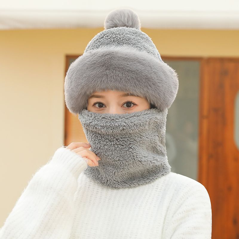 Mũ Lông trùm đầu mùa đông - nón len nữ kèm khăn quàng cổ dễ thương phong cách Hàn Quốc (   hot)