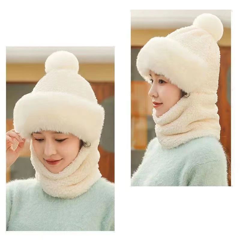 Mũ Lông trùm đầu mùa đông - nón len nữ kèm khăn quàng cổ dễ thương phong cách Hàn Quốc (   hot)