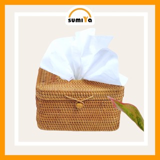 Hộp đựng giấy ăn mây xiên chữ nhật SUMIYA dùng để khăn giấy, decor, trang trí, sản phẩm tự nhiên