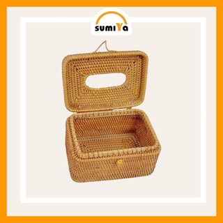 Hộp đựng giấy ăn mây xiên chữ nhật SUMIYA dùng để khăn giấy, decor, trang trí, sản phẩm tự nhiên