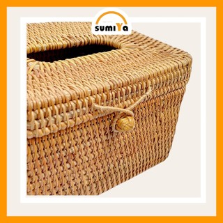 Hộp đựng giấy ăn mây xiên chữ nhật SUMIYA dùng để khăn giấy, decor, trang trí, sản phẩm tự nhiên