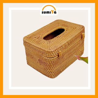 Hộp đựng giấy ăn mây xiên chữ nhật SUMIYA dùng để khăn giấy, decor, trang trí, sản phẩm tự nhiên