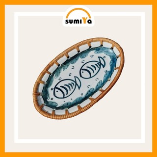 Đĩa mây xiên khảm sứ oval SUMIYA dùng đựng bánh kẹo, thức ăn, decor, trang trí, sản phẩm tự nhiên