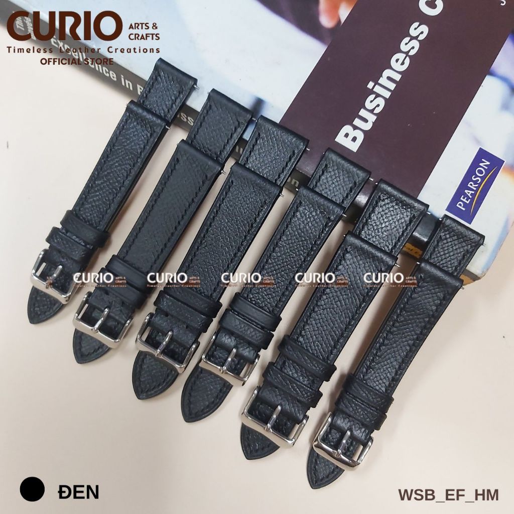 Dây da đồng hồ handmade Epsom Pháp cao cấp cho Iwatch màu đen, tặng hộp gỗ+khóa+chốt – WSB_EF CURIO LEATHER