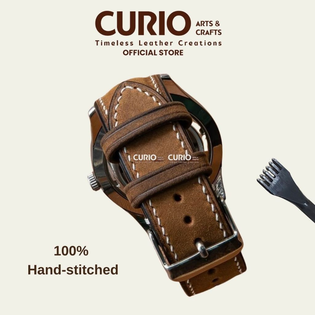 Dây đồng hồ handmade da bò sáp cao cấp, tặng hộp gỗ + khóa + chốt – BH 1năm – WSB_HMD1 CURIO LEATHER