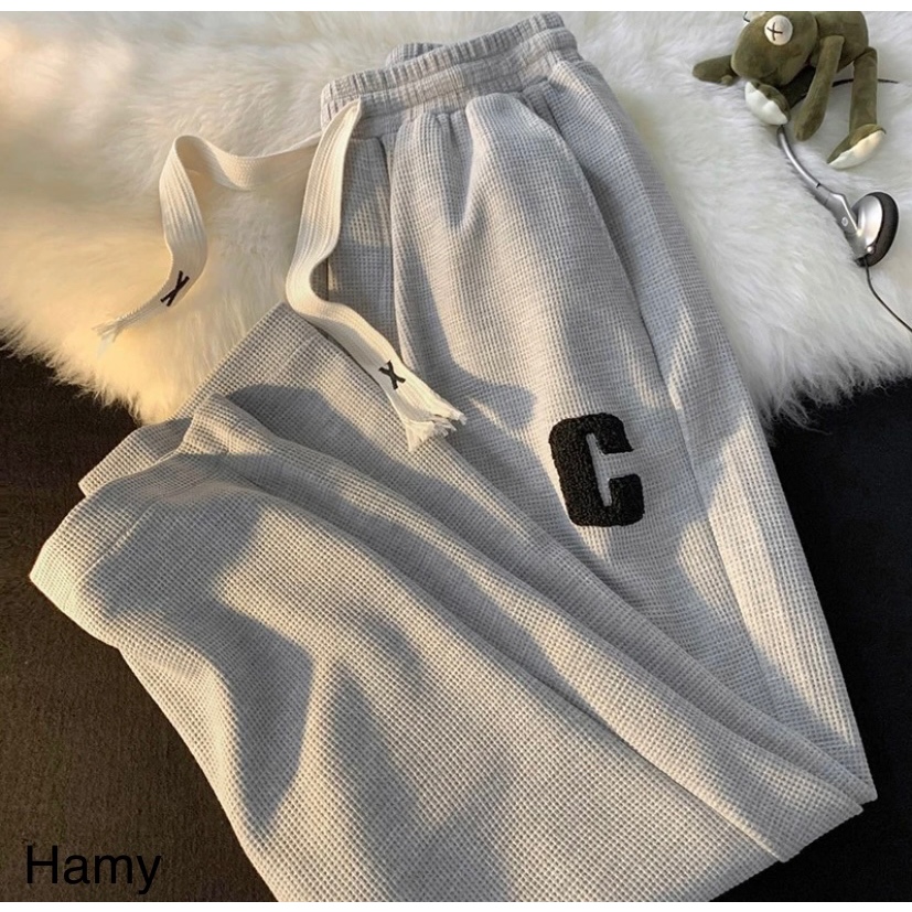 Quần Ống Rộng Chất Tổ Ong Chữ C - Quần Thể Thao Unisex Dày Dặn Phong Cách Siêu Hót