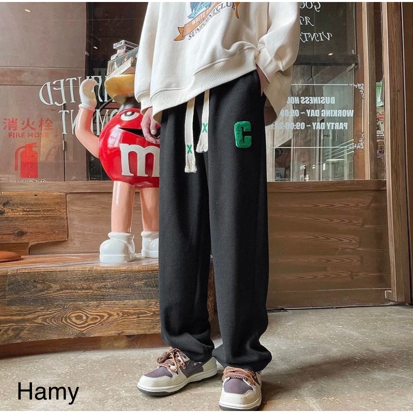 Quần Ống Rộng Chất Tổ Ong Chữ C - Quần Thể Thao Unisex Dày Dặn Phong Cách Siêu Hót