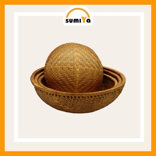 Rổ tre hun khói hình tròn, nguyên liệu tự nhiên thân thiện với môi trường, dùng trang trí, để thức ăn