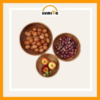 Rổ tre hun khói hình tròn, nguyên liệu tự nhiên thân thiện với môi trường, dùng trang trí, để thức ăn