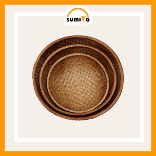 Rổ tre hun khói hình tròn, nguyên liệu tự nhiên thân thiện với môi trường, dùng trang trí, để thức ăn