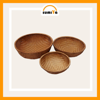 Rổ tre hun khói hình tròn, nguyên liệu tự nhiên thân thiện với môi trường, dùng trang trí, để thức ăn