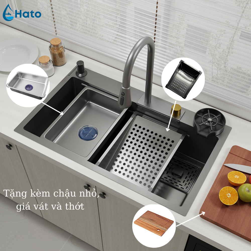 Chậu Rửa Bát 1 Hố Hato INOX SUS304 Cao Cấp Mạ Nano, Bồn Rửa Chén 1 Ngăn ...
