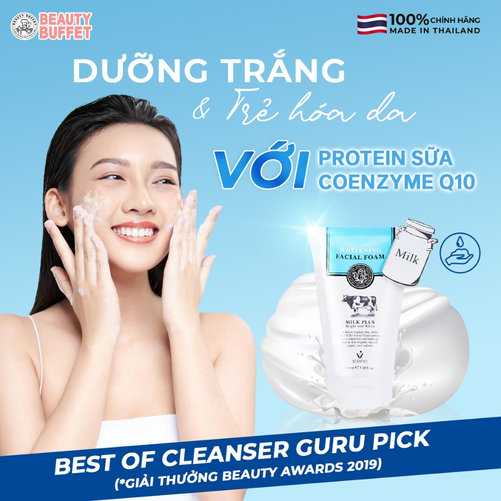 Ảnh Combo Sữa rửa mặt tạo bọt dưỡng trắng Beauty Buffet Scentio Milk Plus Whitening Q10 Facial Foam 100ml 3
