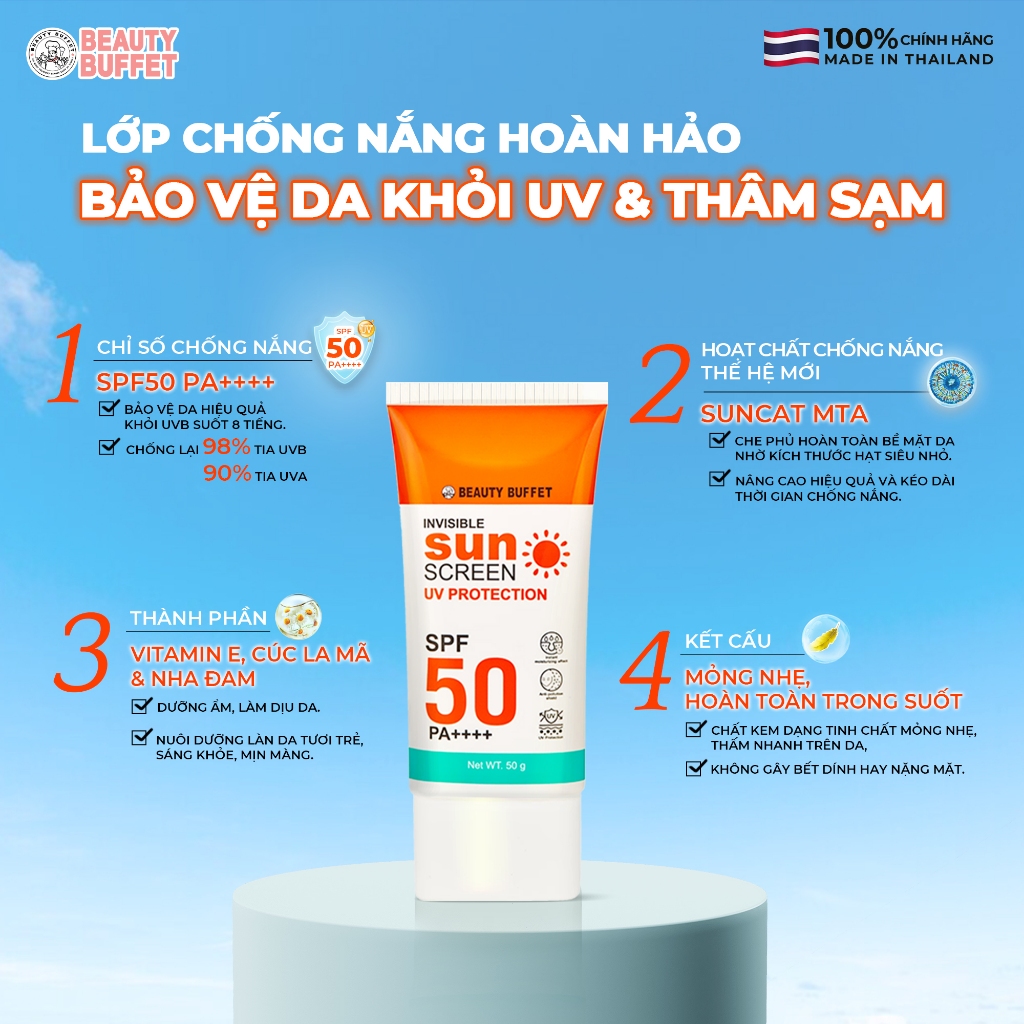 Ảnh Kem chống nắng Beauty Buffet Invisible Sunscreen UV Protection SPF 50 PA++++ 50g 2