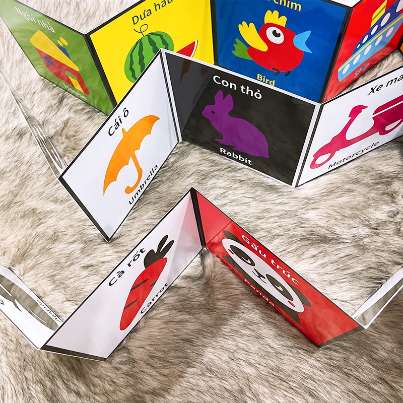 Ảnh Sách - Flash Card Kích Thích Thị Giác cho trẻ sơ sinh - bản Zic Zắc 40 hình, kích thước 21cm x 21cm. 1