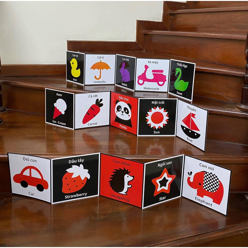 Ảnh Sách - Flash Card Kích Thích Thị Giác cho trẻ sơ sinh - bản Zic Zắc 40 hình, kích thước 21cm x 21cm. 4