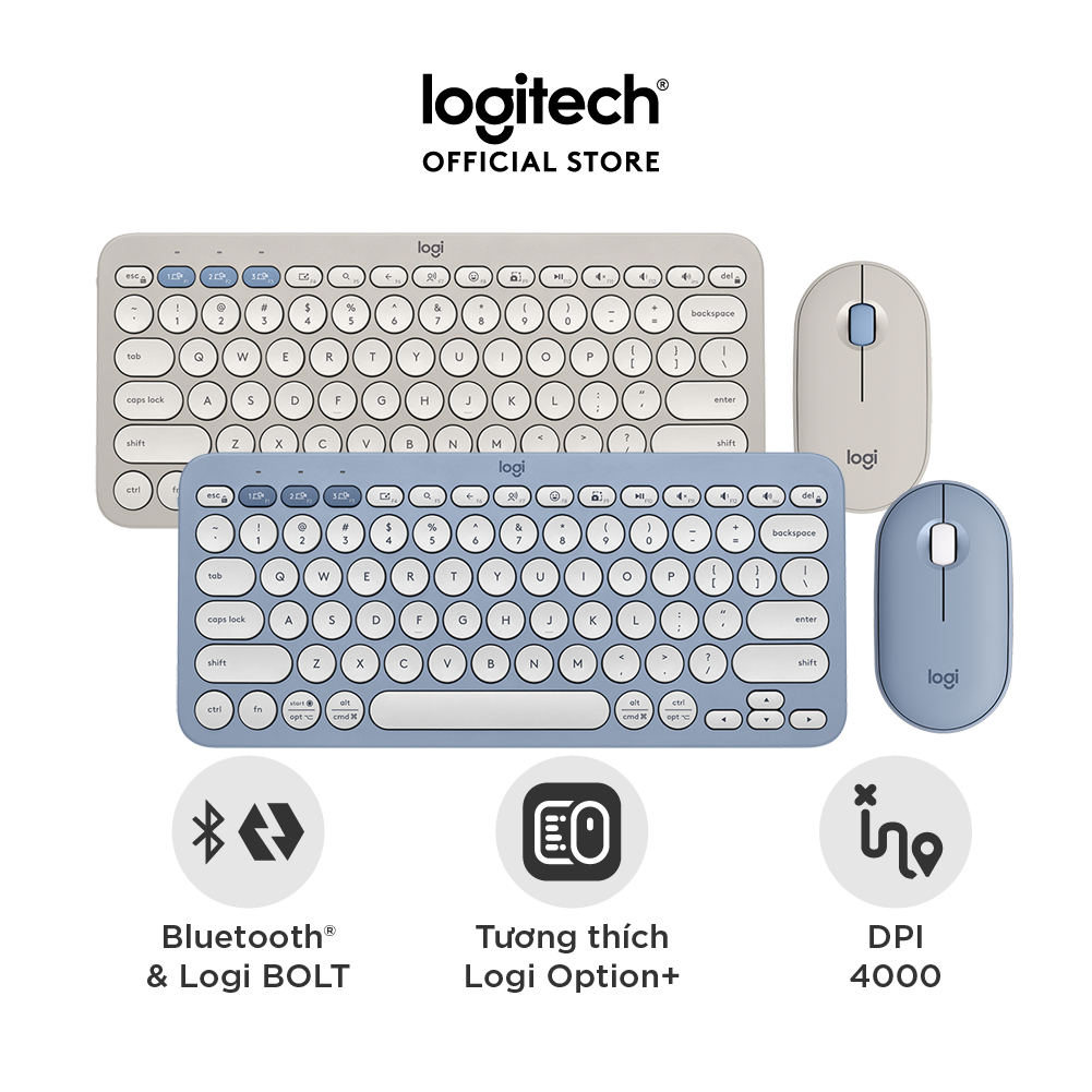 Logitech Pebble 2, Bàn phím Bluetooth Logitech K380s và Chuột Bluetooth Logitech M350s – Yên tĩnh, Di động, Easy-Switch