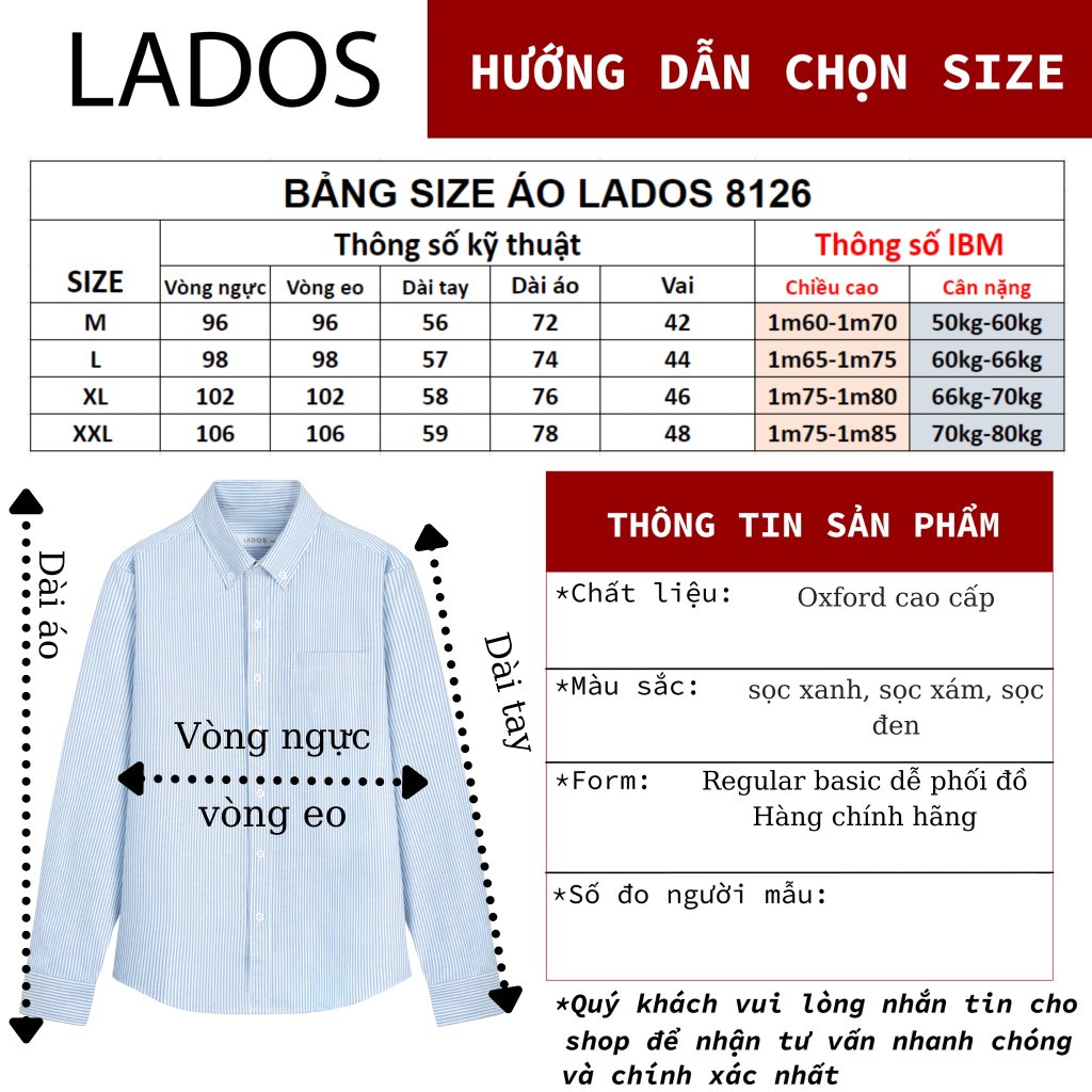 [OUTLET - KHÔNG ĐỔI TRẢ] Áo sơ mi nam dài tay sọc vải oxford cao cấp LADOS-8126 thời trang trẻ trung, có túi | BigBuy360 - bigbuy360.vn