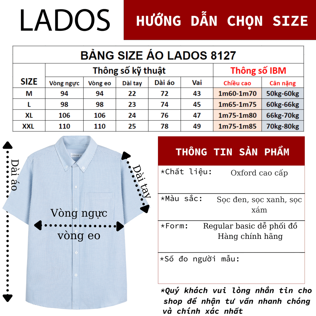 Áo sơ mi sọc nam ngắn tay vải oxford có túi LADOS-8127 năng động, thấm hút, dày dặn đứng form | BigBuy360 - bigbuy360.vn