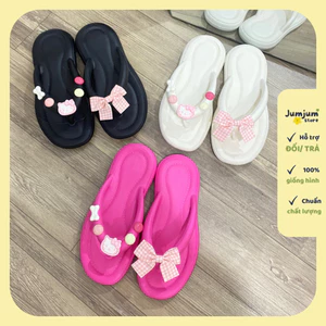 Dép xỏ ngón nữ đính nơ charm Kitty dễ thương đế dày kháng nước siêu êm 1.5 (cm) JJKEPN2 - N3