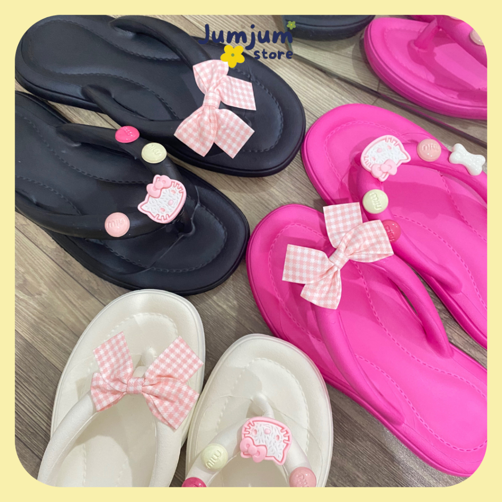 Dép xỏ ngón nữ đính nơ charm Kitty dễ thương đế dày kháng nước siêu êm 1.5 (cm) JJKEPN2 - N3