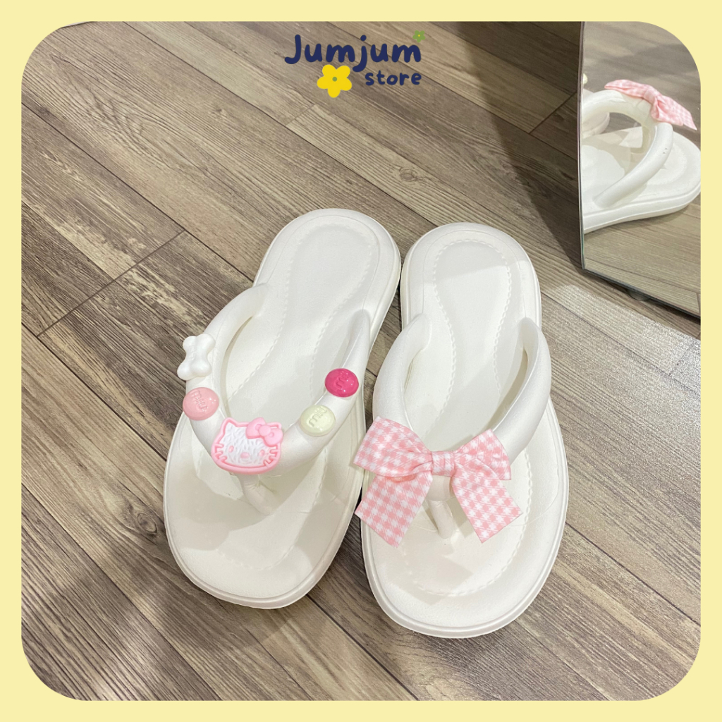 Dép xỏ ngón nữ đính nơ charm Kitty dễ thương đế dày kháng nước siêu êm 1.5 (cm) JJKEPN2 - N3
