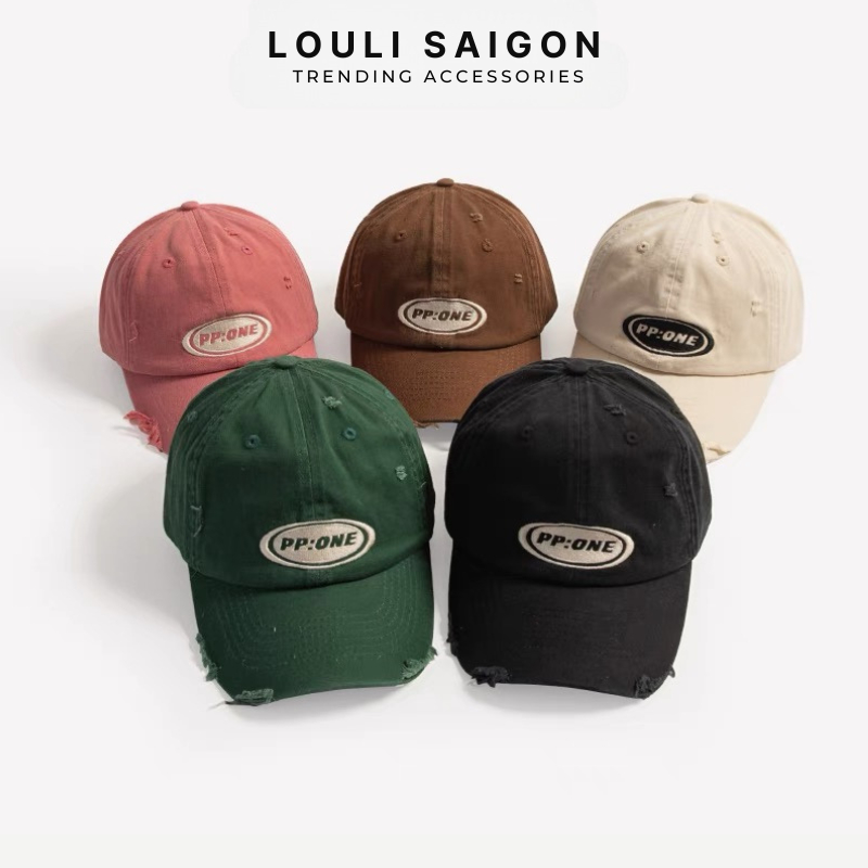 Mũ lưỡi trai rách LOULI SAIGON thêu chữ PP:ONE, nón lưỡi trai nam nữ ...