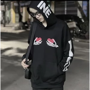 Áo hoodie nỉ nam nữ hình bộ xương cầm trái tim áo nỉ có mũ trùm đầu
