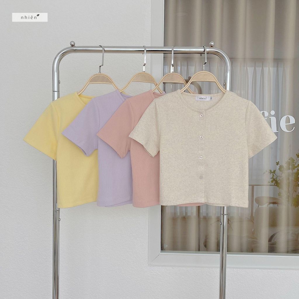 ( CÓ MÀU MỚI ) 𝐓𝐢𝐩𝐢 𝐓𝐨𝐩 Áo thun gân tay ngắn cổ tròn phối nút basic nhiennhienvintage NAT00001