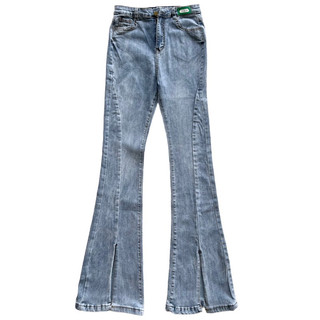 Quần jeans ống loe xẻ giữa màu xanh sáng tôn dáng Yến Tee Shop #0022