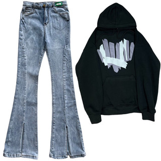 Quần jeans ống loe xẻ giữa màu xanh sáng tôn dáng Yến Tee Shop #0022
