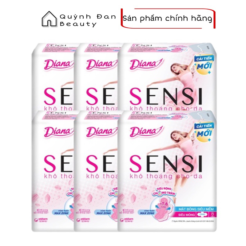 Combo 6 gói Băng Vệ Sinh Diana SENSI Khô Thoáng