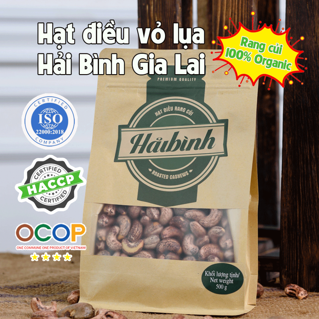 500g Túi Zipper Giấy Hạt điều Rang Củi Hải Bình Gia Lai rang củi tự nhiên - Thơm ngon, giòn,béo ngậy
