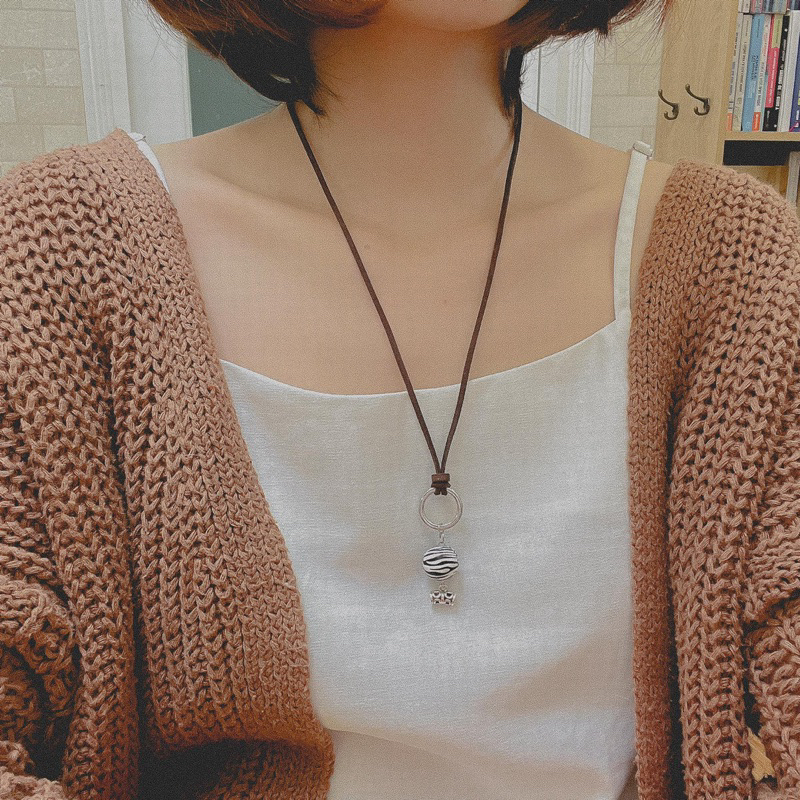 Vòng cổ Ino - Dây chuyền mặt gỗ hoạ tiết sọc mix charm