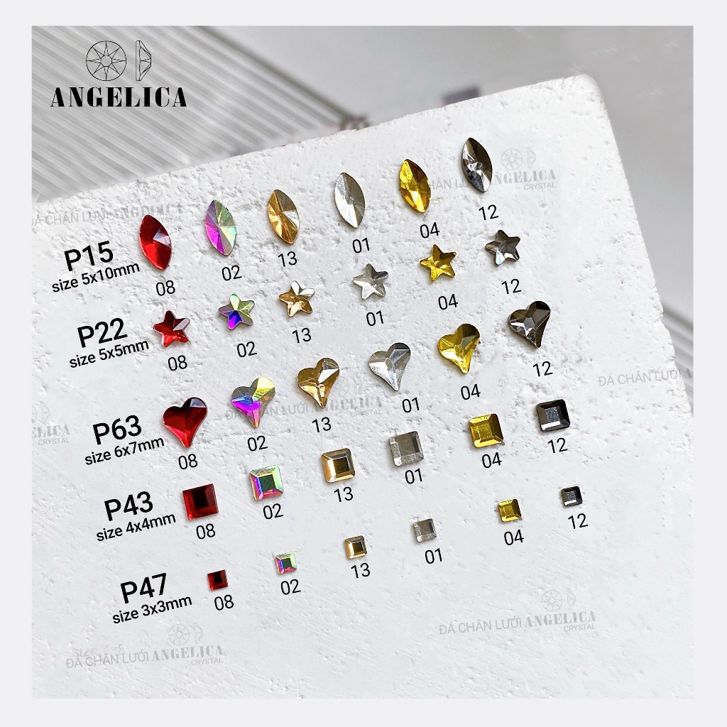 Túi 10 viên đá nail chân bằng chân vàng hình ngôi sao trang trí móng ANGELICA Bảng 1