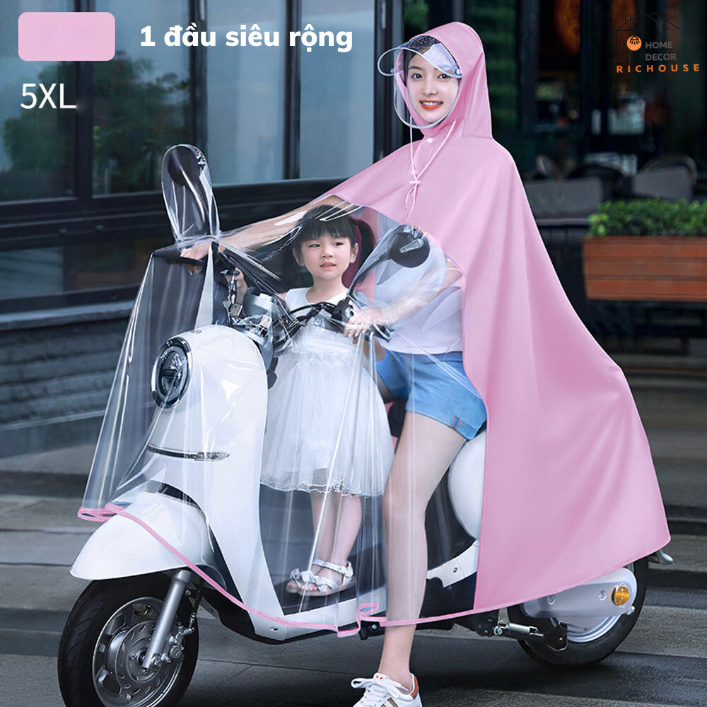 Áo mưa tà áo siêu rộng, nửa trước trong suốt chất liệu PVC siêu dai chống rách,tấm chắn kính che kín