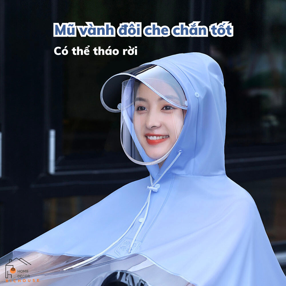 Áo mưa tà áo siêu rộng, nửa trước trong suốt chất liệu PVC siêu dai chống rách,tấm chắn kính che kín