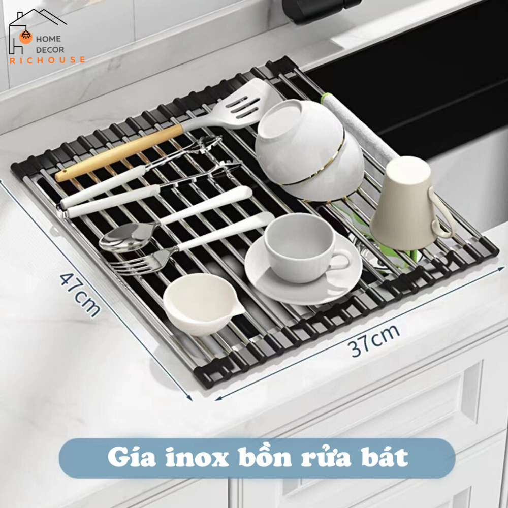 Giá Inox Gác Bồn Rửa Chén Úp Bát Đĩa Tiện Lợi, Giá Đựng Hoa Quả, Rửa Rau Đa Năng