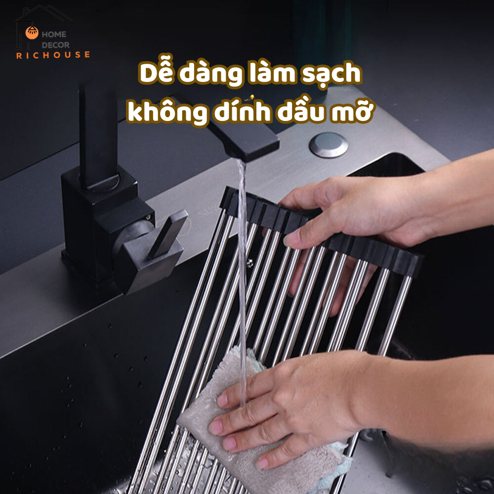 Giá Inox Gác Bồn Rửa Chén Úp Bát Đĩa Tiện Lợi, Giá Đựng Hoa Quả, Rửa Rau Đa Năng
