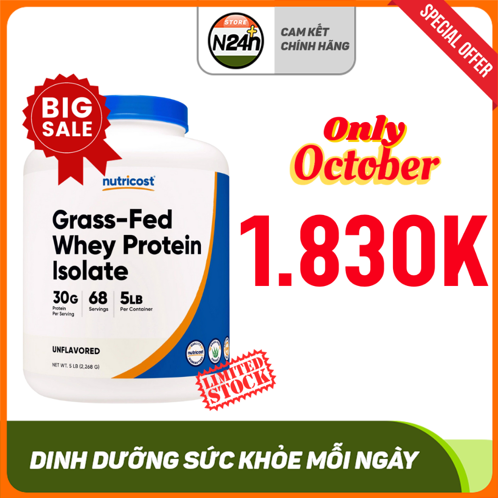 NUTRICOST GRASS FED WHEY PROTEIN ISOLATE 5LBS Bổ Sung Đạm Whey Sạch ...